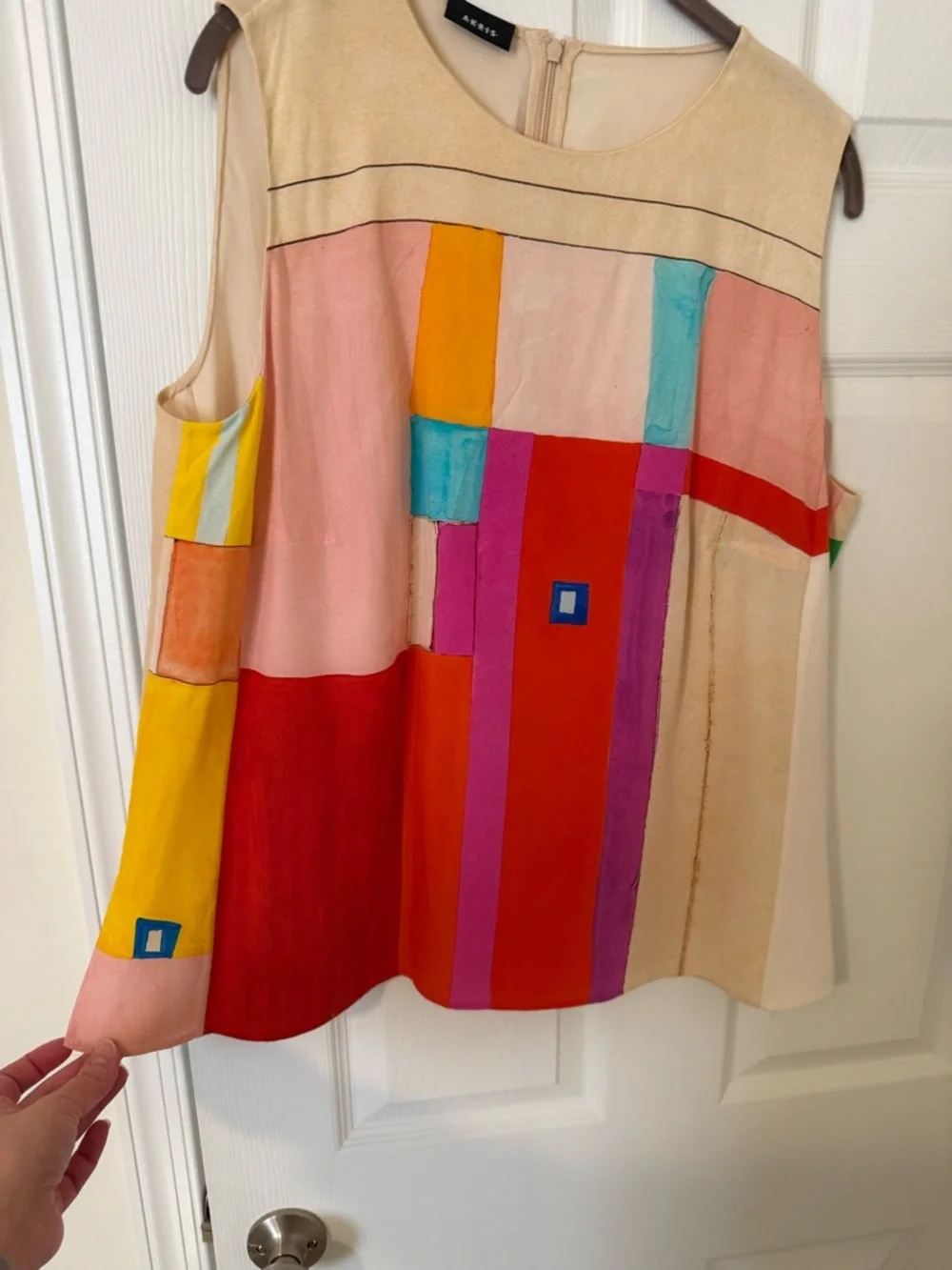 Akris Multicolor Geometric Silk Tank Top - Red, Pink, Yellow, Blue, Cream - Picture 2 of 11